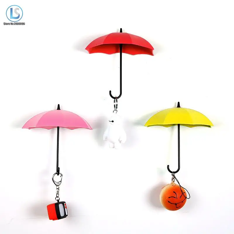 Fashion 3pcs/Lot Colorful Umbrella Wall Hook Key Hair Pin Holder