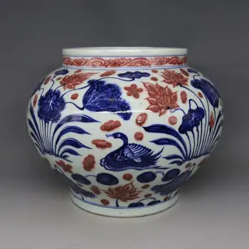 

Antique Chinease YuanDynasty porcelain Jar,Blue&red pot, pond pattern,crafts, Decoration,collection & adornment, Free shipping