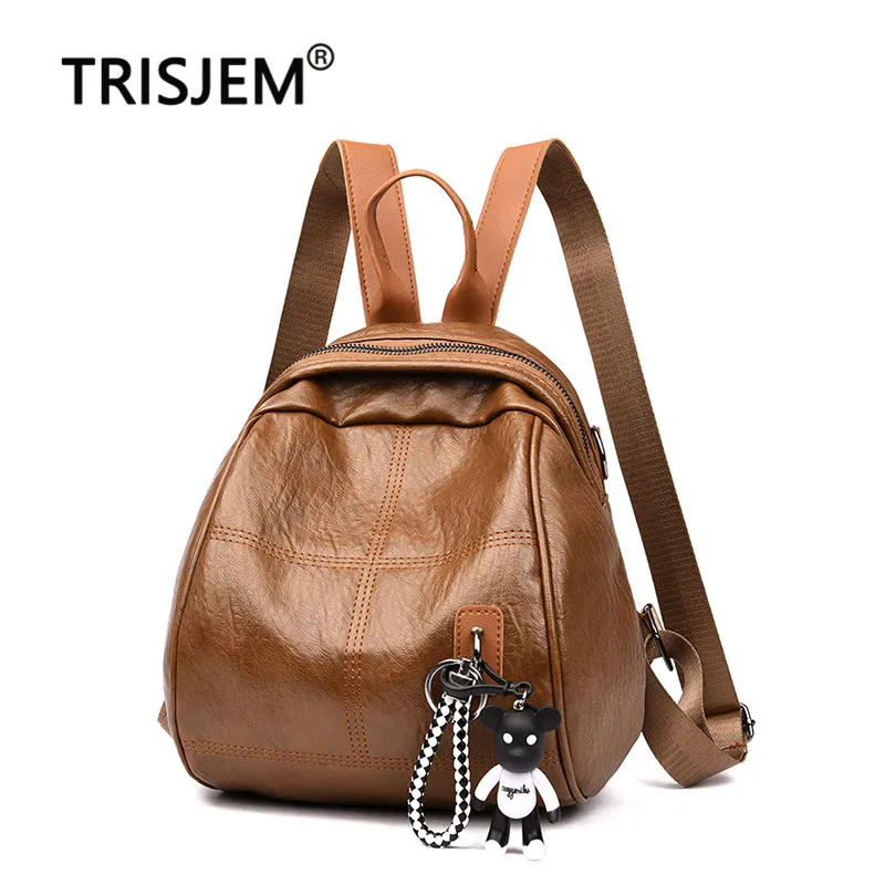 

Bear Pendant PU Leather Sac A Dos Femme Backpack for Teenager Girl Large Capacity Multifunction Backpacks Travel Ladies Bagpack