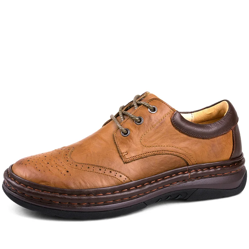 

Genuine Leather Men Casual Shoes lace up oxfords Flats Shoes Men handmade sewing Breathable Outdoor Comfortable Men Shoes K4