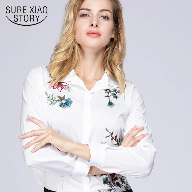 new 2022 Fashion women tops long sleeves women blouse shirt floral embroidery office lady shirt women's clothing blusas 20h 30