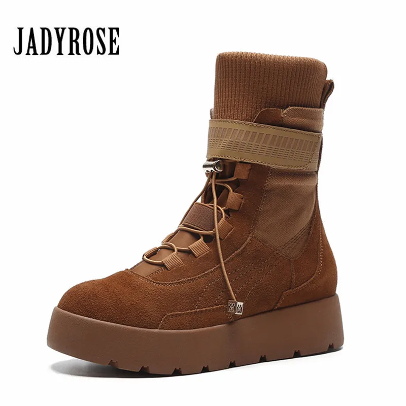 

Jady Rose Fashion Suede Casual Flat Shoes Women Platform Ankle Boots Ladies Knitting Short Botas Mujer Riding Boots Creepers