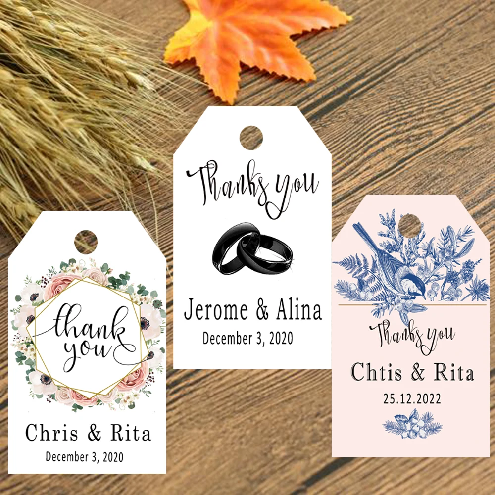 

120 PCS /Set Wedding Favor Tag with Hole Personalized Names & Date Welcome Bag Thank You Labels