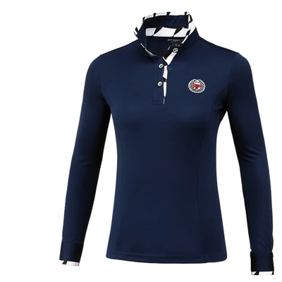 Pgm Golf Женская рубашка с длинным рукавом, женская рубашка с отложным воротником, тонкая дышащая теннисная рубашка для гольфа, рубашки для гольфа с защитой от пота, AA60457 - Цвет: Синий