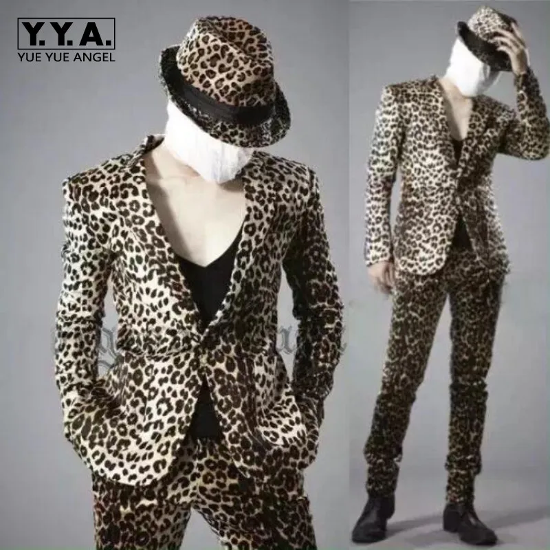 Мужская куртка с леопардовым принтом на одной пуговице|suit jacket pants|pants jacketsuit pants fit |