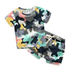 2018 Лето Мужской Детская одежда двойка Детская футболка с короткими рукавами шорты камуфляж 2 предмета Комплект