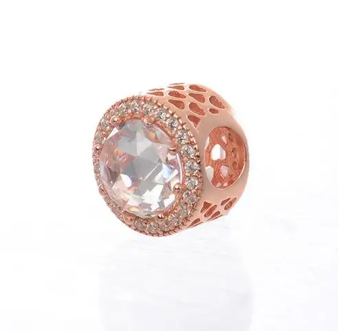 

Fit Pandora Bracelet Necklace Rose gold Radiant Hearts Charms Clear CZ Bead 925 sterling silver JewelryDiy Making