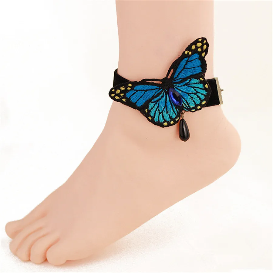 Fashion Concise Style Blue Butterfly Flannelette Anklets For Women Chain Anklet Bracelets Gift LS42