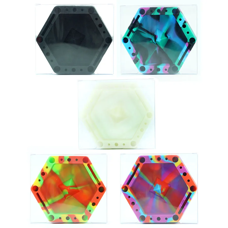 

Glow in the dark Hexagon silicone Ashtray Eco Friendly Soft Rubber High Temperature Heat Resistant Colorful with PVC Box