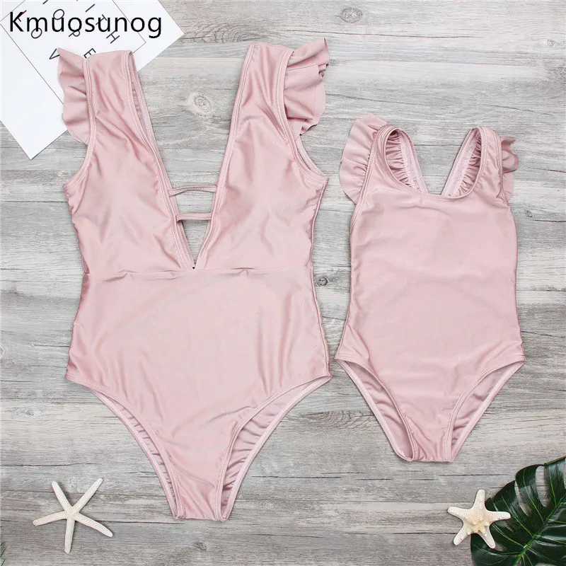 

Mother Daughter Swimwear One Piece Flora Printed Beachwear Family Matching Summer Bikini One Piece Women Girls Swimsuits H0862