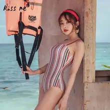 Сексуальный Монокини женский купальник, бретельки на шее купальные костюмы Полосатый Цельный с рисунком Купальник Пляжная открытая спина животик контроль пляжная одежда