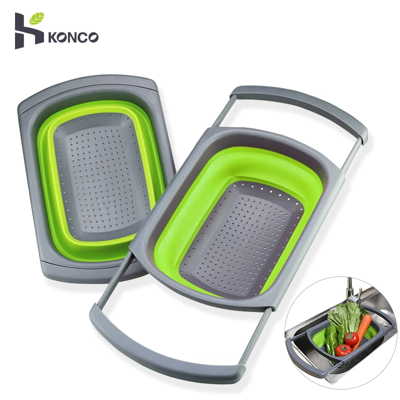 

KONCO Collapsible Kitchen Colander Fruit Vegetable Strainer Drainer Washing Basket Plastic Drain Vegatable Basket