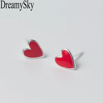 

DreamySky 100% Real Pure Red Heart Silver Color Earrings For Women Girls Brincos Fashion