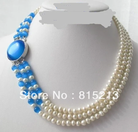 ddh00969 SHINY White Round Freshwater Pearl Blue Opal Necklace (B0409) | Украшения и аксессуары