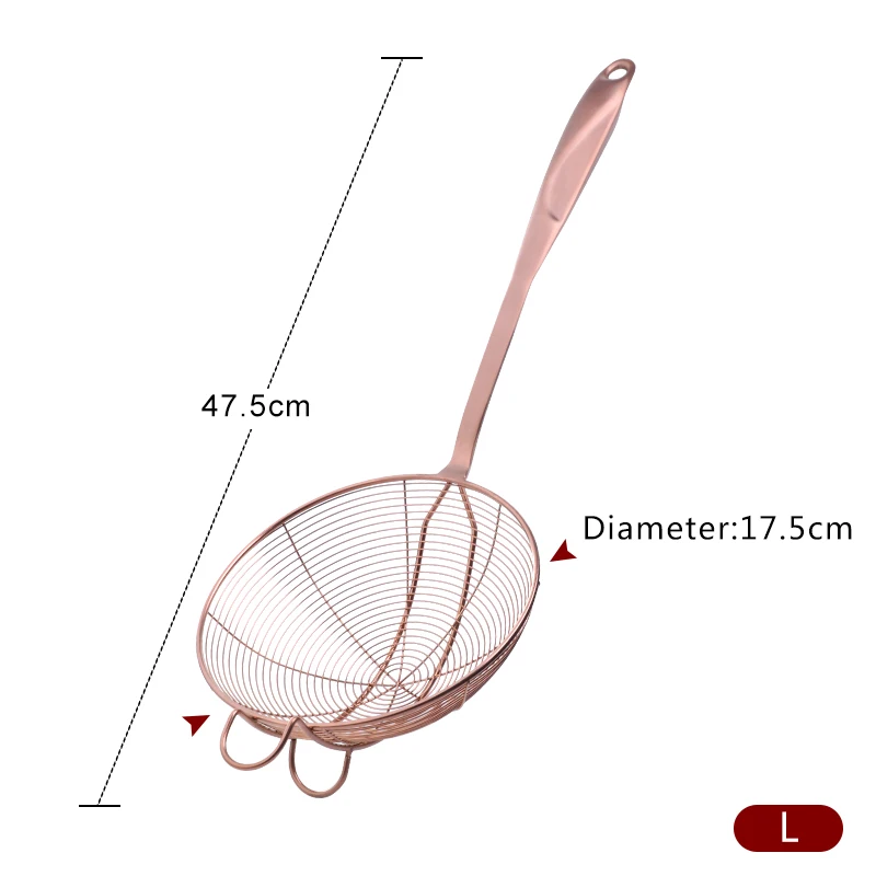 1 шт. сетчатый фильтр из нержавеющей стали горячий горшок шумовка сетчатый Овальный мелкоячеистый пищевой масляный ковш-сито кухонные инструменты - Цвет: rose gold L