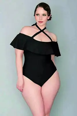 Cheap Black Women Plus Size Monokini Swimwear Halter Ruffled Push Up Padded Bikini Set Swimsuit One-Piece Suits Cheap Black Women Plus Size Monokini Swimwear Halter Ruffled Push Up Padded Bikini Set Swimsuit One-Piece Suits