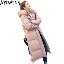 AYUNSUE chaquetas invierno mujer хлопок Мягкий длинное пальто женские теплые Большой искусственного меха стеганая куртка Для женщин верхняя одежда LX1241