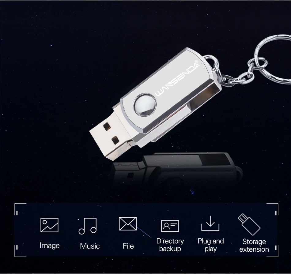 WANSENDA USB флеш-накопитель из нержавеющей стали, брелок, ручка-накопитель, 8 ГБ, 16 ГБ, 32 ГБ, 64 ГБ, 128 ГБ, вращающаяся флешка, USB карта памяти