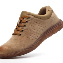 Мужская Рабочая обувь, большие размеры 37-46, защитные ботинки из телячьей кожи со стальным носком, без шнуровки, Мужская дышащая Уличная обувь с прокалыванием