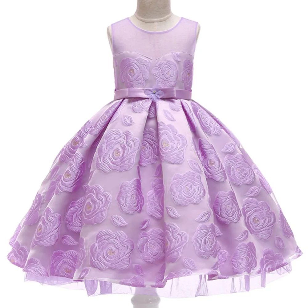 Детское праздничное платье, свадебное платье с цветочным узором для девочек, элегантное платье принцессы без рукавов, одежда для детей 3, 4, 5, 6, 7, 8, 9, 10 лет