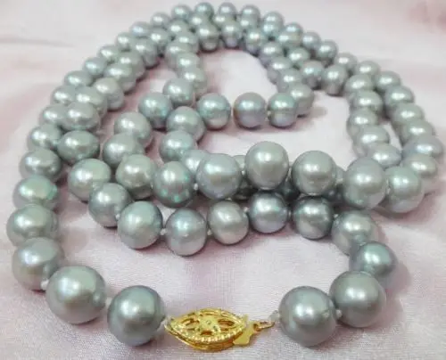

10-11MM NATURAL SOUTH SEA GENUINE SILVERY GRAY PERFECT ROUND PEARL NECKLACE^^^@^Noble style Natural Fine jewe SHIPPING (C0309)