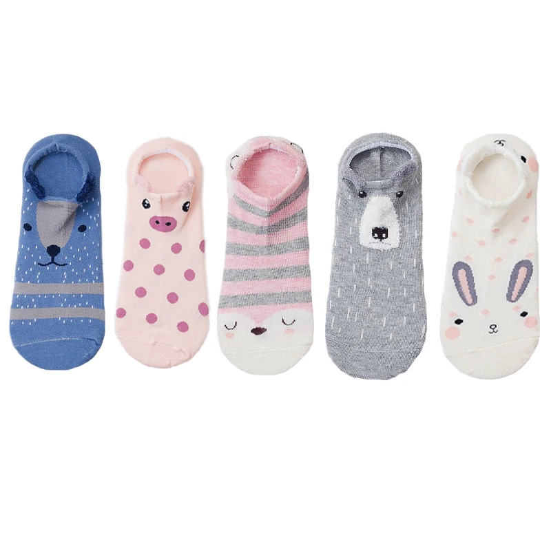 5 пар женских носков с объемным рисунком, милые женские повседневные тапочки kawaii, хлопковые невидимые японские носки с забавными животными - Цвет: MAOBL