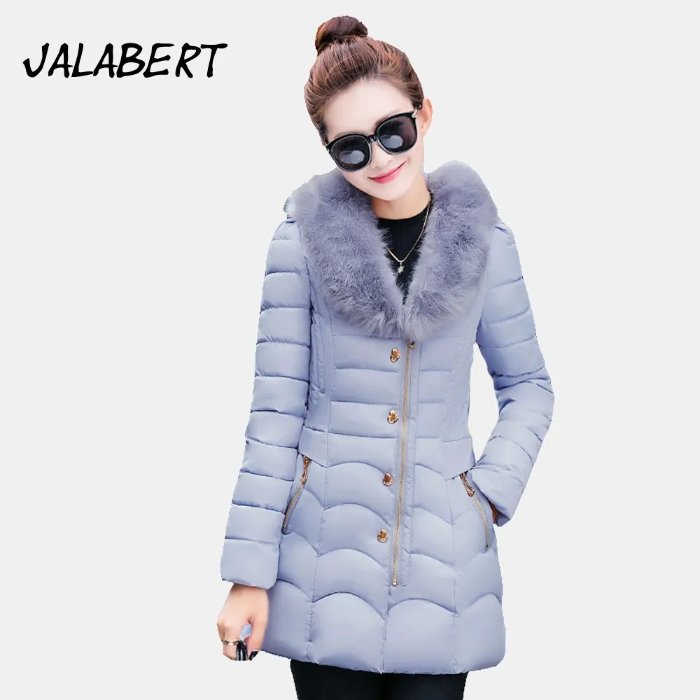 

2017 new winter cotton coat women long Slim Fur collar lapel zipper jacket Female fashion warm Solid Parkas