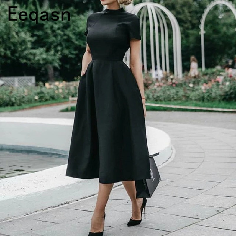 Black cocktail dress short sleeve Clearance