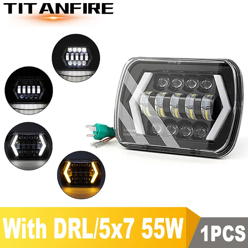 1PCS DRL DS 7x6 ''фары Halo DRL для 86-95 Jeep Wrangler YJ Cherokee XJ ангельские глазки DRL H4 светодиодный квадратный 55 Вт 5X7 светодиодный фары - Цвет: 1PCS DRL
