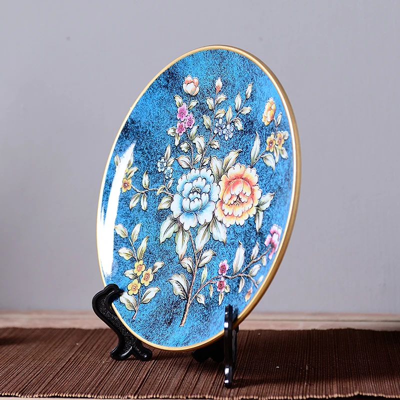 Декоративная пластина в Европейском стиле, керамическая фарфоровая круглая тарелка с цветочным узором/украшение для дома, свадебные сувениры, подарки