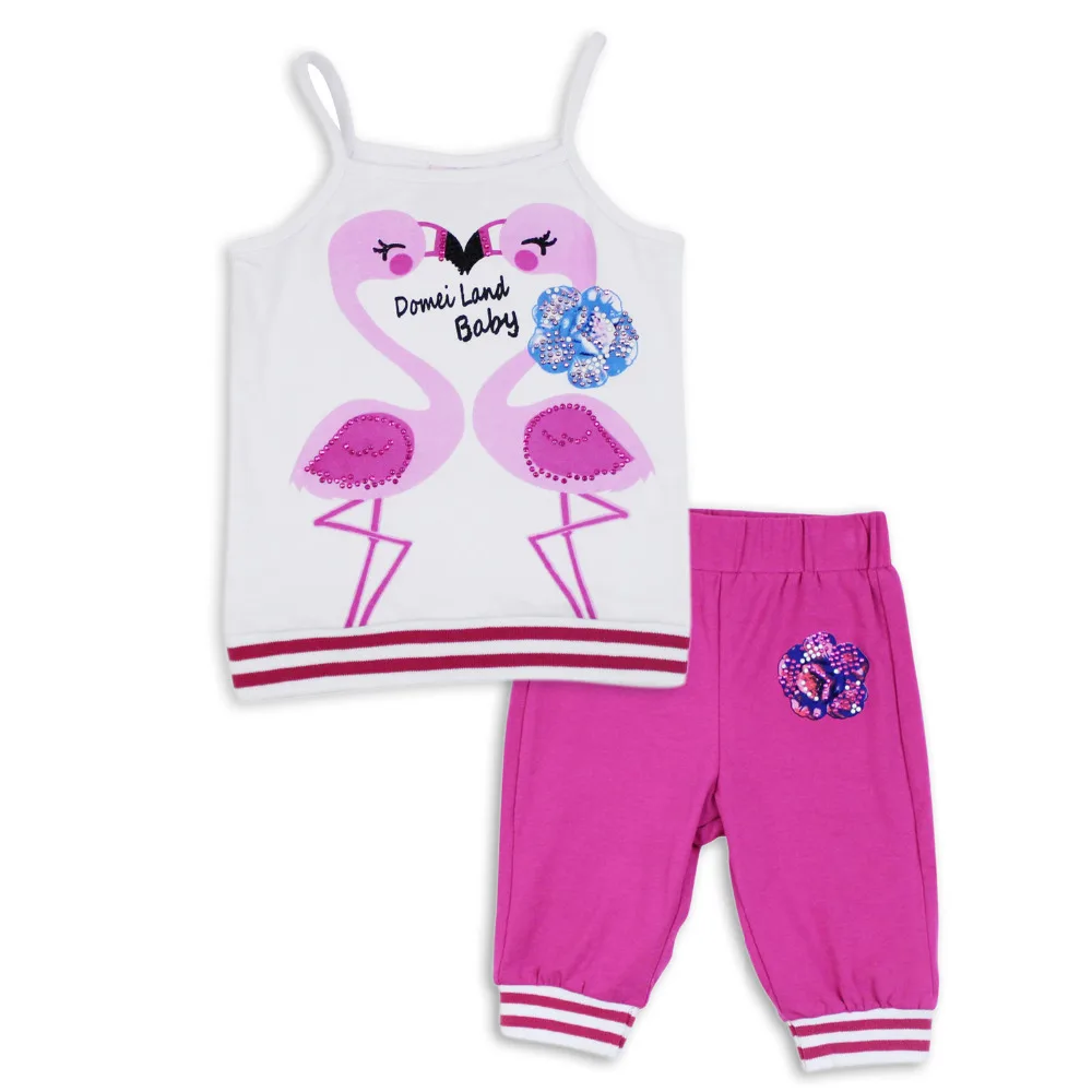 

2016 Fashion summer Outfits Baby Girls clothing Sets 2 Pcs Cute kids swan ruffle Tops long sport pant suits