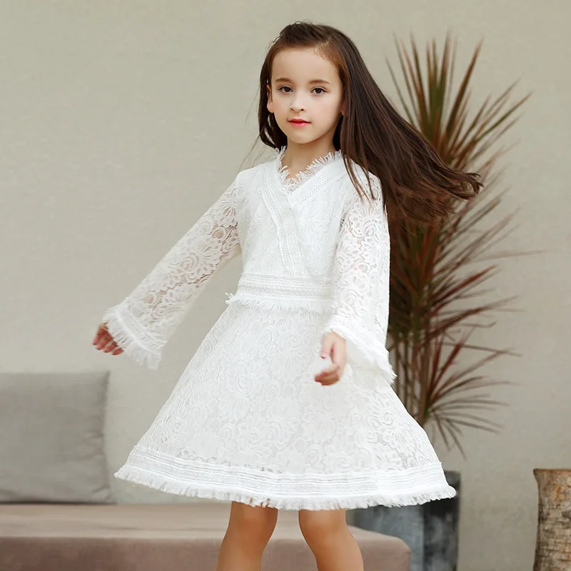 Girls chiffon dress 2019 Spring autumn Kids White lace Long sleeve ...