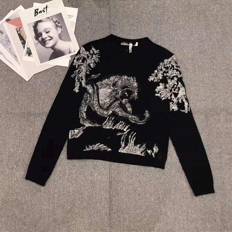 Printemps Col Broderie Délicat Doux Nouveau Du Noir À Rond Au Capuche Cashmere Motif Goodlishowsi blanc Pull En Début Blouson 2019 Animal nPqSz4I