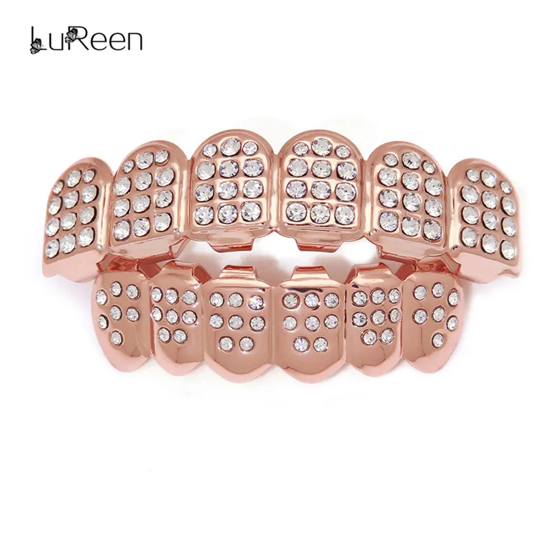 

LuReen Hip Hop Teeth Grillz Top&Bottom CZ Grills Dental Rose Gold Vampire Teeth Caps Mouth Grill Jewelry Party XHYT1017