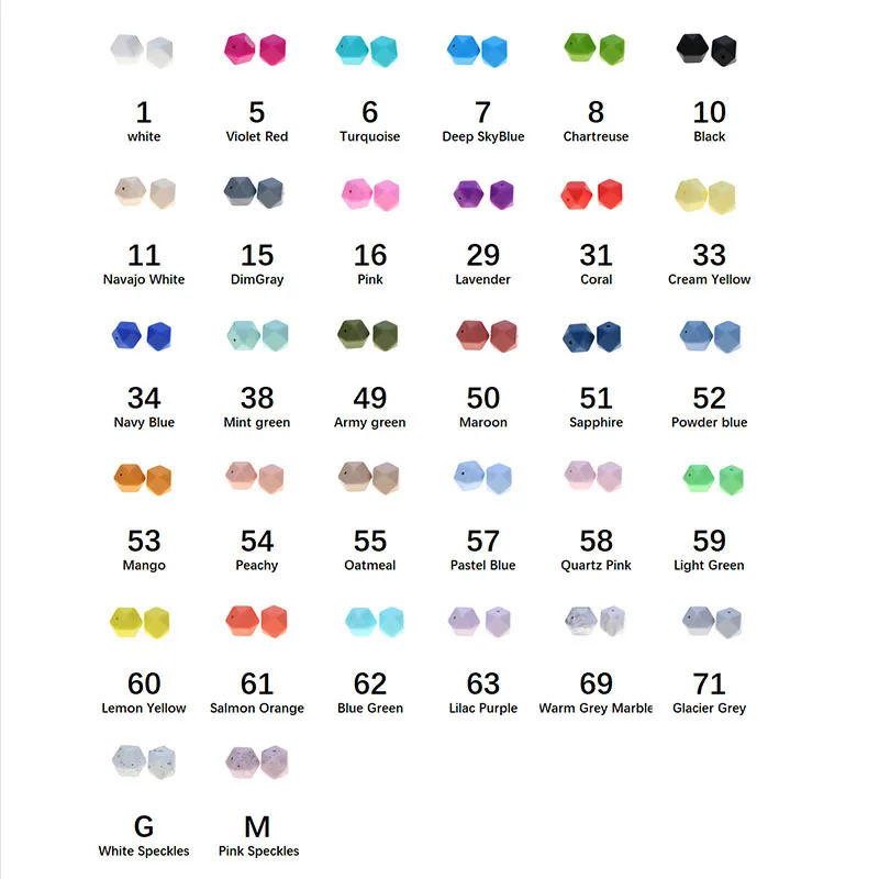 20pcs 14mm 육각형 Perles 실리콘 비즈 Teether Bpa 무료  젖니 목걸이 펜던트 액세서리 Mordedor 실리콘