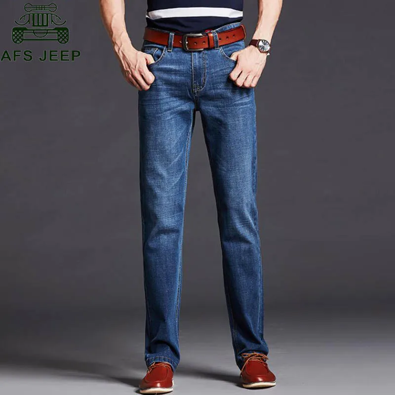 ФОТО AFS JEEP 2017 High Quality Men's Jeans Casual Fashion Men's Denim Overalls Straight bermuda jeans masculina Blue Pant 36 38 40