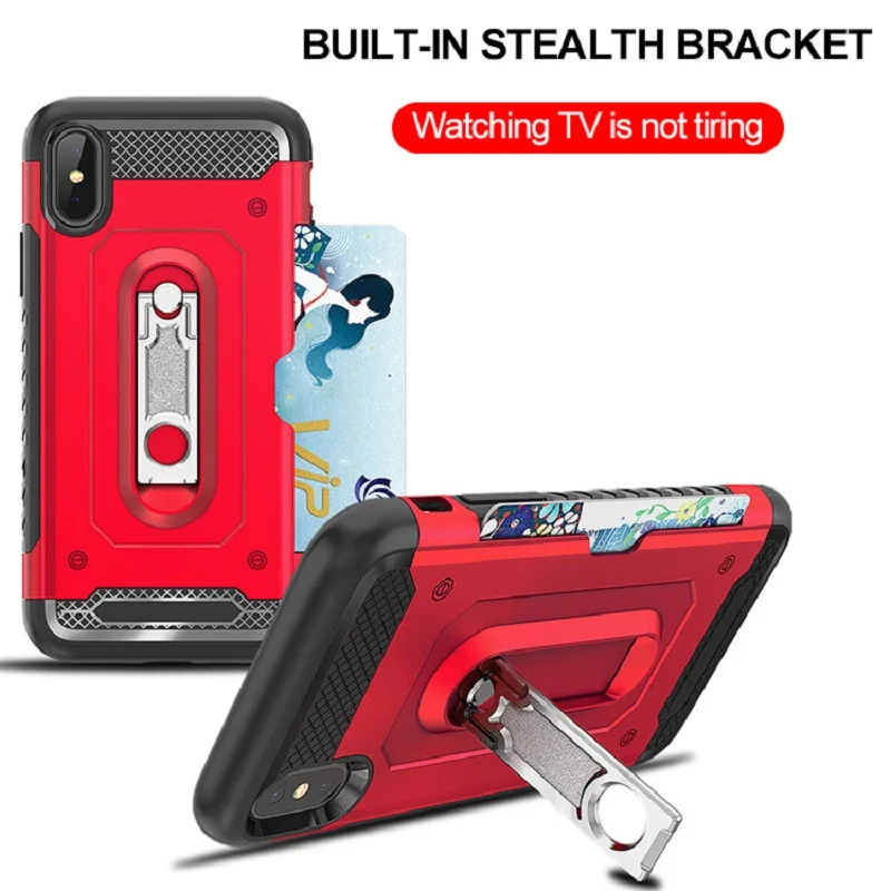 

FastDeng Luxury Shockproof Phone case For iPhone 6 6s 7 8 Invisible Kickstand With Card Slot For iPhone 6 6s 7 8 plus X XS XSMax