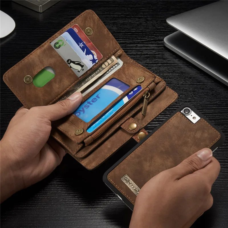 

Luxury Brand For iPhone 8 8Plus Case Leather Flip Zipper Cover For iPhone 8 7 6 6S Plus X XR XS Max Detachable Magnet Wallet Bag