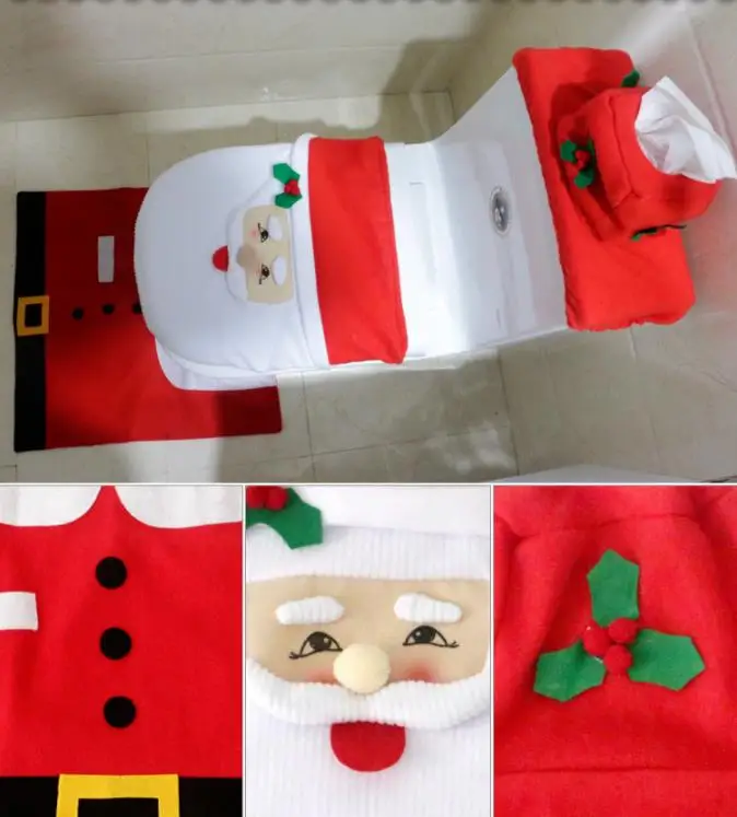 3pcslot Christmas Toilet Seat Cover Decoration Bathroom Santa Claus Toilet 2018 New Year Home Decoration Christmas Gifts