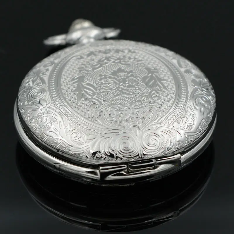 Роскошный Серебряный тон японский кварцевый механизм Мужские карманные часы с цепочкой хороший подарок