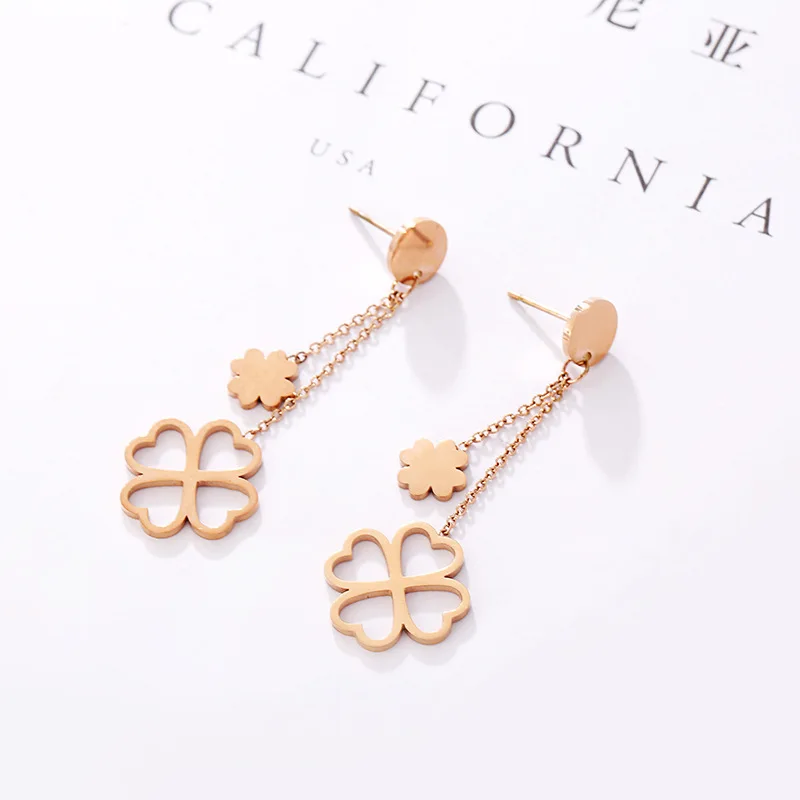 Новые розовые золотые браслеты в виде геометрических фигур серьги, ювелирные изделия цветок клевера с кисточками Нержавеющая сталь серьги для Для женщин