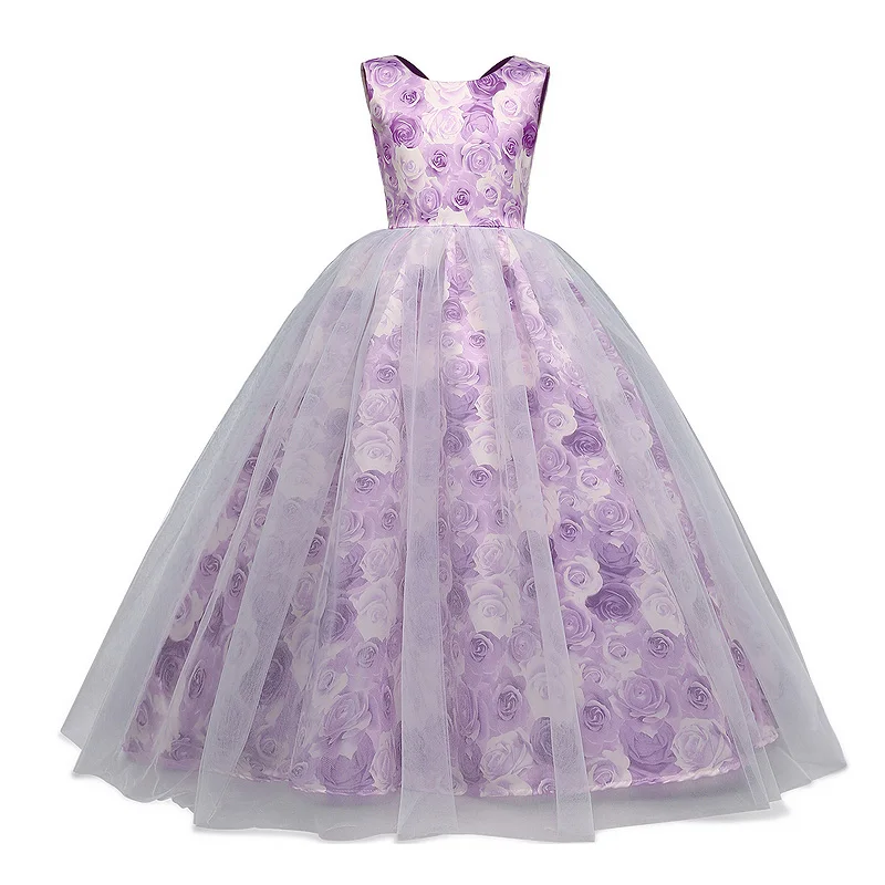 Summer Dresses School Wear Wedding Holiday Rose Print Clothing Party Dresses for Little Girl