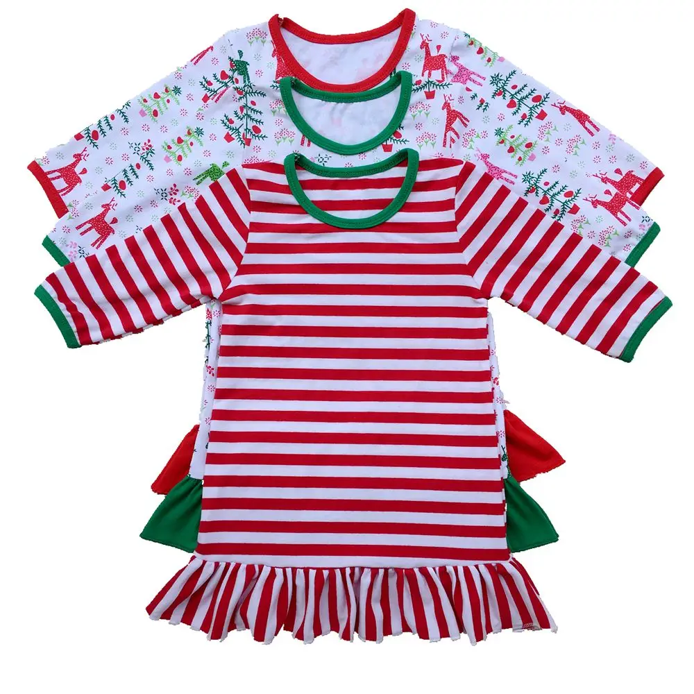 Рождественская ночная рубашка для девочек; платье с оборками; Рождественская пижама для девочек в красную и белую полоску; индивидуальное платье с монограммой на заказ