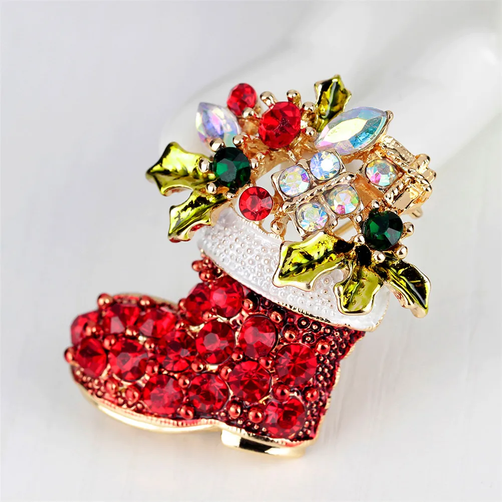 Cute Dainty Red Shoes Brooches Vintage Female Red Boots Brooches Zinc Alloy Rhinestone Brooch Gift Christmas Bows