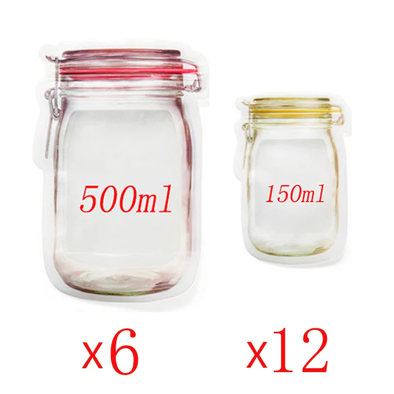 

Mason Jar Zipper Bags 18 pcs Reusable Snack Saver Bag Leakproof Food Sandwich Storage Bags for Travel Kids EGF326