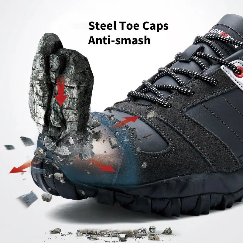 Black Zapatillas Hombres Zapatos Prueba Punción Deporte Casual Seguridad Anti Puntera Acero Aire Genuino gray De Calzado Modyf Libre kick Al Cuero Trabajo SRwxSq