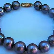 10-11 ММ AAA TAHITIAN ЧЕРНЫЙ ЖЕМЧУГ БРАСЛЕТ 7."-8 ДЮЙМОВ 14 KGPNoble стиль Природный Изысканные jewe быстрая
