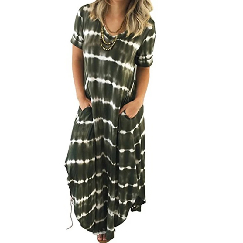 Super Casual Vrouwen Lange Jurk Lente Zomer Maxi Jurk Korte Mouwen BG-57