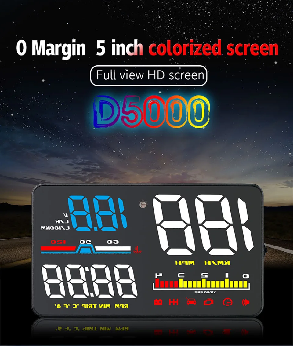 Alarme de Combustível Medidor de Velocidade Obd do Carro 5 Obd2 Cabeça up Display Hud Velocímetro Digital Brisa Projetor Fadiga a8 A1000 10 5 carro hud obd obd2 cabeça up