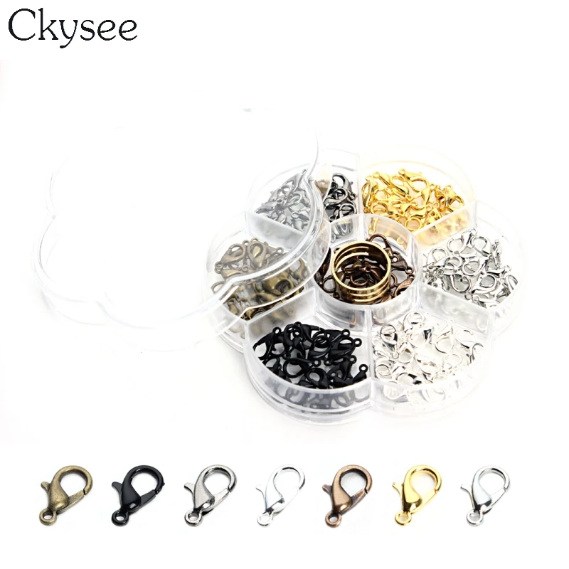 

Ckysee Free Shipping 140pcs/box Mixed Metal Iron Lobster Clasps 6*12mm Diy Hook Clasps With Open Tools Ring Jewelry Making